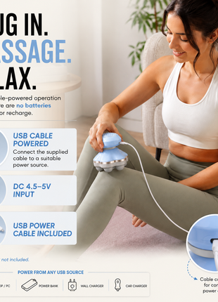 Cable-Powered Handheld Massager with Dual-Sided Massage Heads, Massage Points, Ergonomic Grip & USB Power Cable