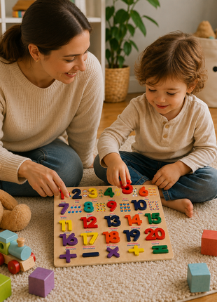 Montessori Wooden 3D Number Puzzle Board 0–9 – Early Learning Toy for Toddlers -Bilingual - English/Spanish