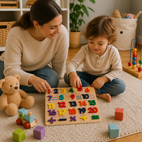 Montessori Wooden 3D Number Puzzle Board 1–20 – Early Learning Toy for Toddlers -Bilingual - English/Spanish