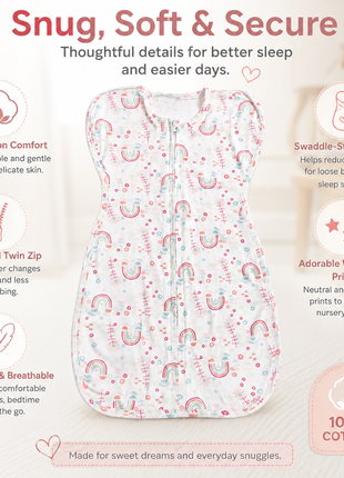 Baby Swaddle Sleep Sack with Twin Zip Closure, Functional Newborn Wrap Blanket,  Woodland Print