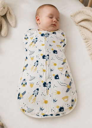 Baby Swaddle Sleep Sack with Twin Zip Closure, Functional Newborn Wrap Blanket, space/rocket Print