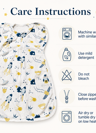 Baby Swaddle Sleep Sack with Twin Zip Closure, Functional Newborn Wrap Blanket, space/rocket Print
