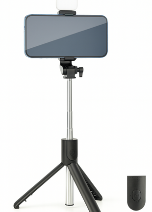 Selfie Stick Tripod 71cm Stainless Steel – Wireless Bluetooth Remote + LED Fill Light