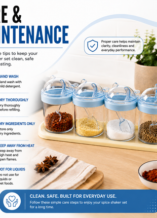 4-Piece ABS Spice Shaker Set with Spoons, 200 ml Containers & Storage Tray for Dry Ingredients