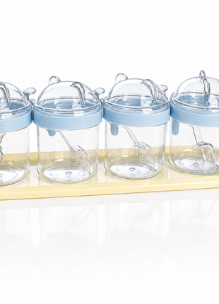 4-Piece ABS Spice Shaker Set with Spoons, 200 ml Containers & Storage Tray for Dry Ingredients