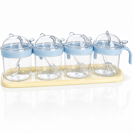 4-Piece ABS Spice Shaker Set with Spoons, 200 ml Containers & Storage Tray for Dry Ingredients