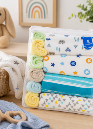 10-Piece Baby Gift Set for Girls – 4 Cotton Short Sleeve Bodysuits & 6 Cotton Towels,  6 Months