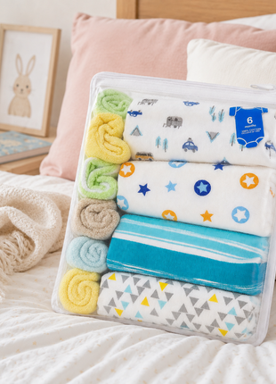 10-Piece Baby Gift Set for Girls – 4 Cotton Short Sleeve Bodysuits & 6 Cotton Towels,  6 Months