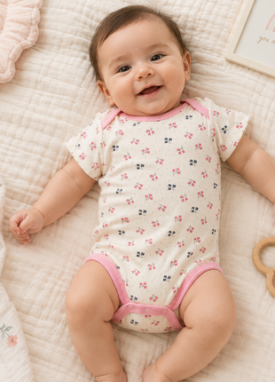 10-Piece Baby Gift Set for Girls – 4 Cotton Short Sleeve Bodysuits & 6 Cotton Towels,  6 Months