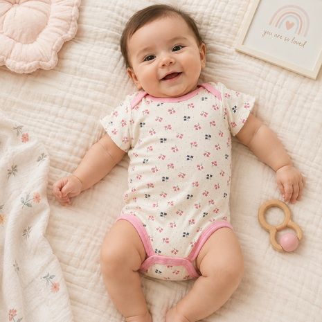 10-Piece Baby Gift Set for Girls – 4 Cotton Short Sleeve Bodysuits & 6 Cotton Towels,  6 Months