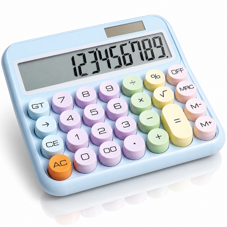12-Digit Calculator with Pastel Typewriter Keys - ABS Plastic, AA Battery, Blue