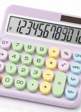 12-Digit Calculator with Pastel Typewriter Keys - ABS Plastic, AA Battery -Purple