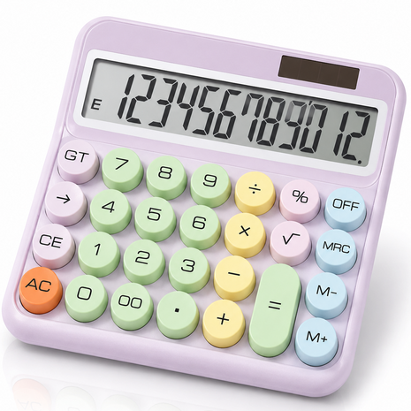 12-Digit Calculator with Pastel Typewriter Keys - ABS Plastic, AA Battery -Purple