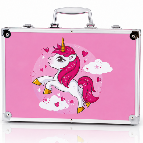 145-Piece Art Set – Unicorn Aluminum Case – Complete Drawing, Painting & Sketching Kit Pink