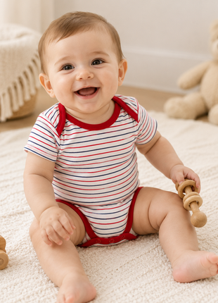 10-Piece Baby Gift Set 3 Months – 4 Cotton Short Sleeve Bodysuits & 6 Cotton Towels with Mesh Storage Bag