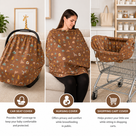 Multi-Use Stretch Baby Cover for Car Seat, Nursing, Stroller & High Chair