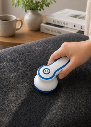 USB Rechargeable Fabric Lint Remover 1200mAh – 6‑Blade Stainless Steel. Blue