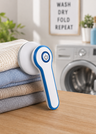 USB Rechargeable Fabric Lint Remover 1200mAh – 6‑Blade Stainless Steel. Blue