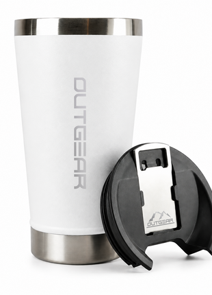 OutGear 600ml Double Wall Insulated Stainless Steel Thermos Cup with Built-In Bottle Opener, Matte Finish