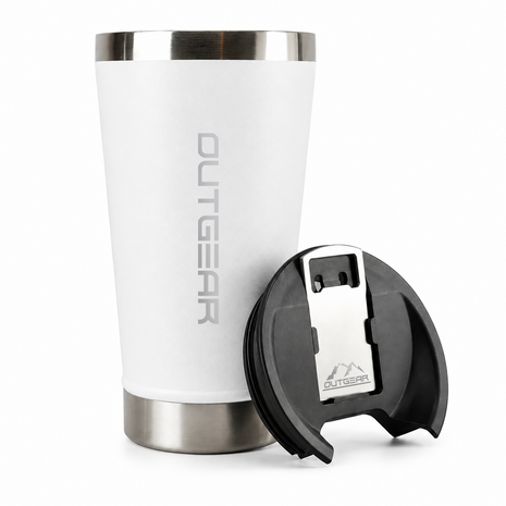 OutGear 600ml Double Wall Insulated Stainless Steel Thermos Cup with Built-In Bottle Opener, Matte Finish