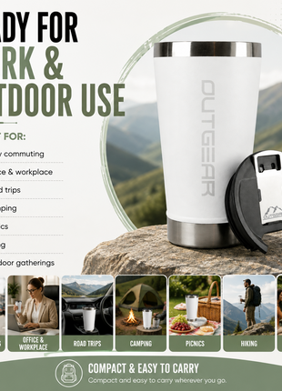 OutGear 600ml Double Wall Insulated Stainless Steel Thermos Cup with Built-In Bottle Opener, Matte Finish