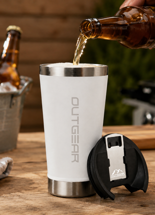 OutGear 600ml Double Wall Insulated Stainless Steel Thermos Cup with Built-In Bottle Opener, Matte Finish
