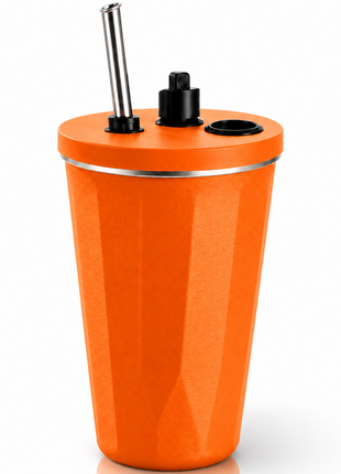 600ml Vacuum Insulated Stainless Steel Tumbler Cup with Lid & Reusable Straw-Orange