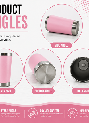 OutGear 600ml Double Wall Insulated Stainless Steel Thermos Cup with Built-In Bottle Opener, Matte Finish Pink
