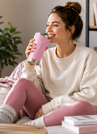 OutGear 600ml Double Wall Insulated Stainless Steel Thermos Cup with Built-In Bottle Opener, Matte Finish Pink