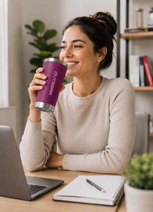 OutGear 600ml Double Wall Insulated Stainless Steel Thermos Cup with Built-In Bottle Opener, Matte Finish Purple