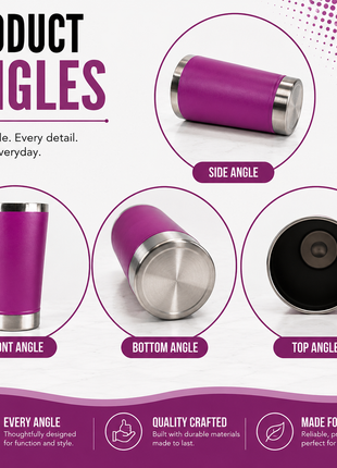 OutGear 600ml Double Wall Insulated Stainless Steel Thermos Cup with Built-In Bottle Opener, Matte Finish Purple