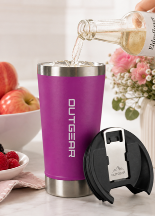 OutGear 600ml Double Wall Insulated Stainless Steel Thermos Cup with Built-In Bottle Opener, Matte Finish Purple