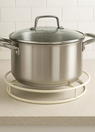 Round Metal Pot Stand 260 mm – Heat Resistant Matte Cream Trivet for Hot Cookware and Serving Dishes
