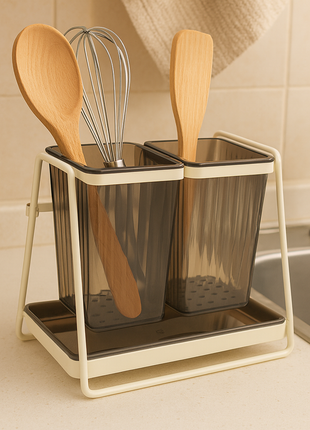 Utensil and Cutlery Holder Dual Compartment ABS with Drip Tray