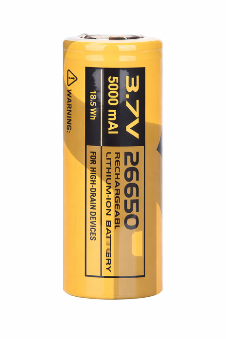 26650 5000mAh 3.7V Rechargeable Lithium-Ion Battery 18.5Wh High-Drain Yellow