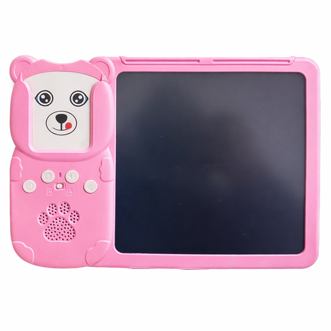 Children's LCD Handwriting Board + 112 Flash Cards – ABS Learning Tablet with Talking Reader – Drawing Toy for Kids 3–7 Pink