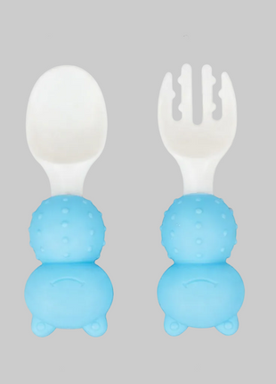 Baby Spoon and Fork Set 9.2cm – Silicone Handle + Smooth PP Head – With Storage Case