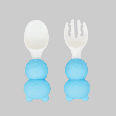 Baby Spoon and Fork Set 9.2cm – Silicone Handle + Smooth PP Head – With Storage Case