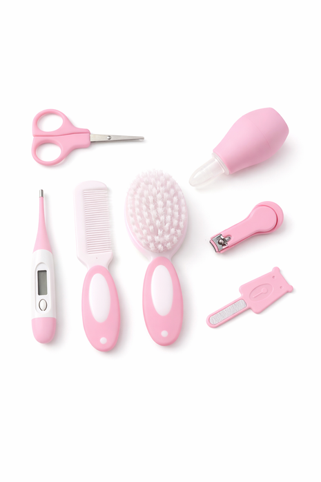 7-Piece Baby Grooming & Healthcare Kit – BPA-Free Essentials with Thermometer, Brush & Nail Tools – Pink