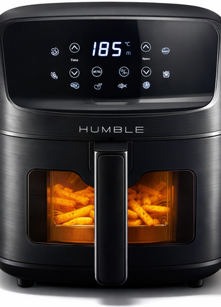 Humble 5.2L Air Fryer with Visible Window – Large Capacity, Black – Oil-Free Cooking with Adjustable Time & Temp, Easy to Clean, Family-Sized Electric Airfryer