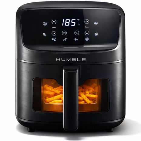 Humble 5.2L Air Fryer with Visible Window – Large Capacity, Black – Oil-Free Cooking with Adjustable Time & Temp, Easy to Clean, Family-Sized Electric Airfryer