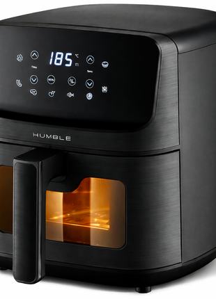 Humble 5.2L Air Fryer with Visible Window – Large Capacity, Black – Oil-Free Cooking with Adjustable Time & Temp, Easy to Clean, Family-Sized Electric Airfryer