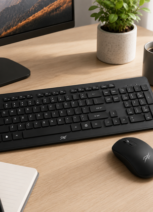2.4 GHz Wireless Keyboard and Mouse Combo, Full-Size Keyboard, 10 m Range, USB Receiver, Plug-and-Play, Black ABS Mouse