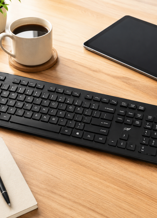 2.4 GHz Wireless Keyboard and Mouse Combo, Full-Size Keyboard, 10 m Range, USB Receiver, Plug-and-Play, Black ABS Mouse