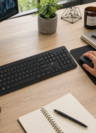 2.4 GHz Wireless Keyboard and Mouse Combo, Full-Size Keyboard, 10 m Range, USB Receiver, Plug-and-Play, Black ABS Mouse