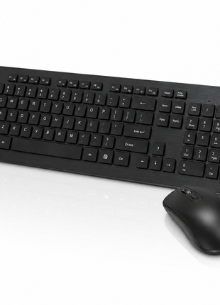 2.4 GHz Wireless Keyboard and Mouse Combo, Full-Size Keyboard, 10 m Range, USB Receiver, Plug-and-Play, Black ABS Mouse