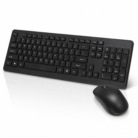 2.4 GHz Wireless Keyboard and Mouse Combo, Full-Size Keyboard, 10 m Range, USB Receiver, Plug-and-Play, Black ABS Mouse