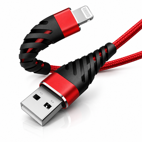 USB-A to Lightning Fast Charging & Data Sync Cable 1 m Braided Nylon 3.0 - Red