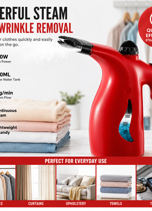 Handheld Red Garment Steamer with 200mL Water Tank, Continuous Steam, Steam Flow, 1.8m Cord, ABS Plastic (Copy) (Copy) (Copy)