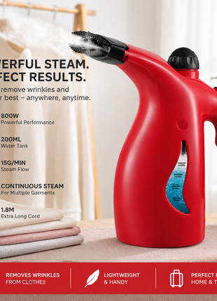 Handheld Red Garment Steamer with 200mL Water Tank, Continuous Steam, Steam Flow, 1.8m Cord, ABS Plastic (Copy) (Copy) (Copy)